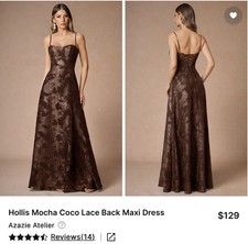 Azazie Atelier Hollis Brown Floral Jacquard Maxi Dress Sweetheart Lace-Up