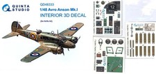 Quinta Studios 1/48 AVRO ANSON Mk.I 3D DECAL COLORED INTERIOR SET Airfix