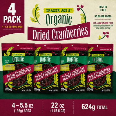 4-Pack Trader Joe's Organic Dried Cranberries, No Sugar Added
