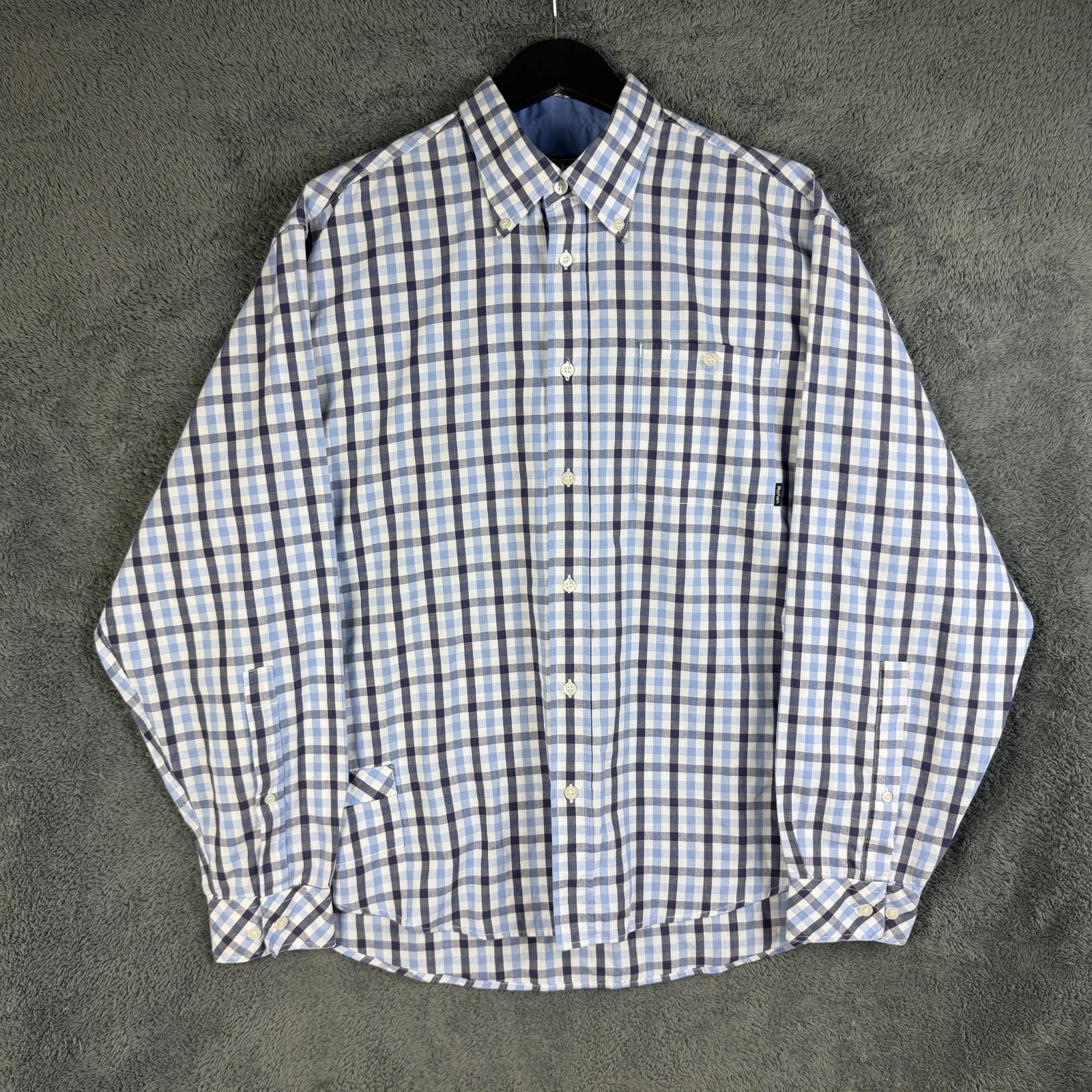 Rohan Long Sleeve Shirt Mens Large Blue Check Pockets Walking Hiking Button Down