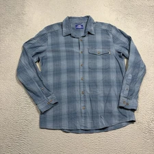 Aftco Flannel Shirt Men's Medium Blue Plaid Button Up Long Sleeve Fishing Adult