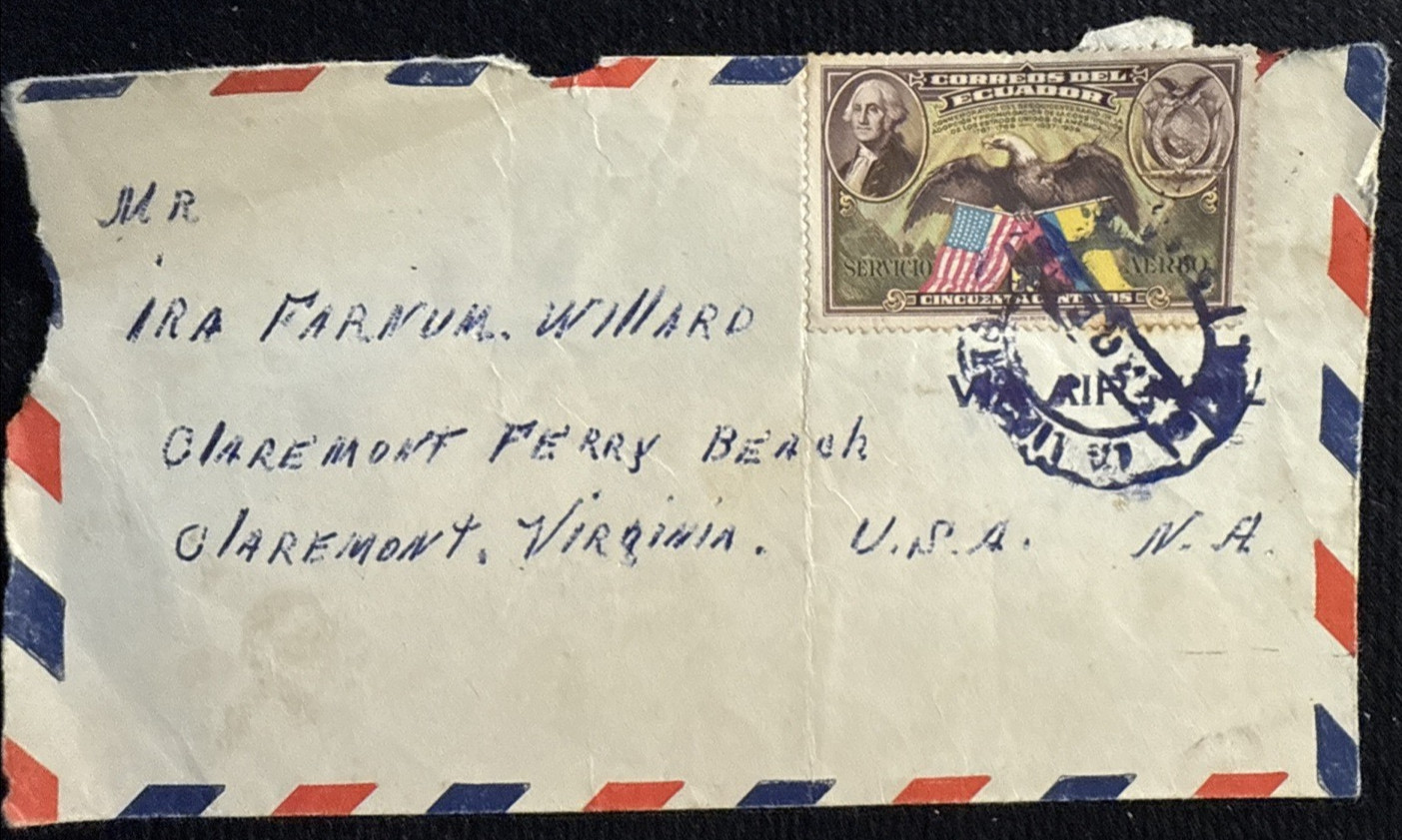 1938 Ecuador 1 AirPost Stamp On Cover Used, SC#C61