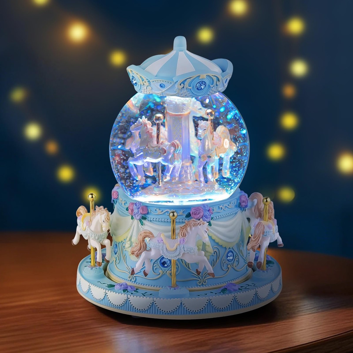 Mr.Winder Carousel Music Box Snow Globe Unicorn, Wind Up Musical