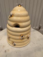 Ceramic Beehive Honey Pot Jar with 3D Bees Yellow Skep Novelty Tableware
