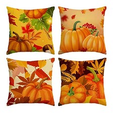 Set of 4 Fall Pillow Covers 18x18 Inch Fall 18" x 18" Pack of 4 A-fall 11