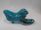 Blue Lustery Opalescent Fenton Glass Cat Shoe Slipper