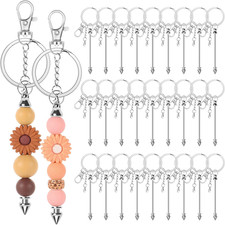 30 Pack Beadable Keychains Bars DIY Blank Beadable Keychains Metal Beaded Keycha