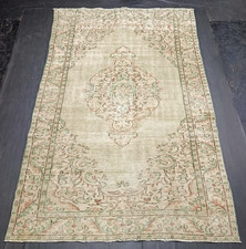 Vintage Beige Oushak Living Rug, 5.8x9.1ft, Antique Turkish Handmade Area Rug