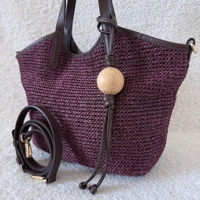 Beardsley x Russet Shoulder Tote Straw Handbag 2Way Bordeaux Used Authentic