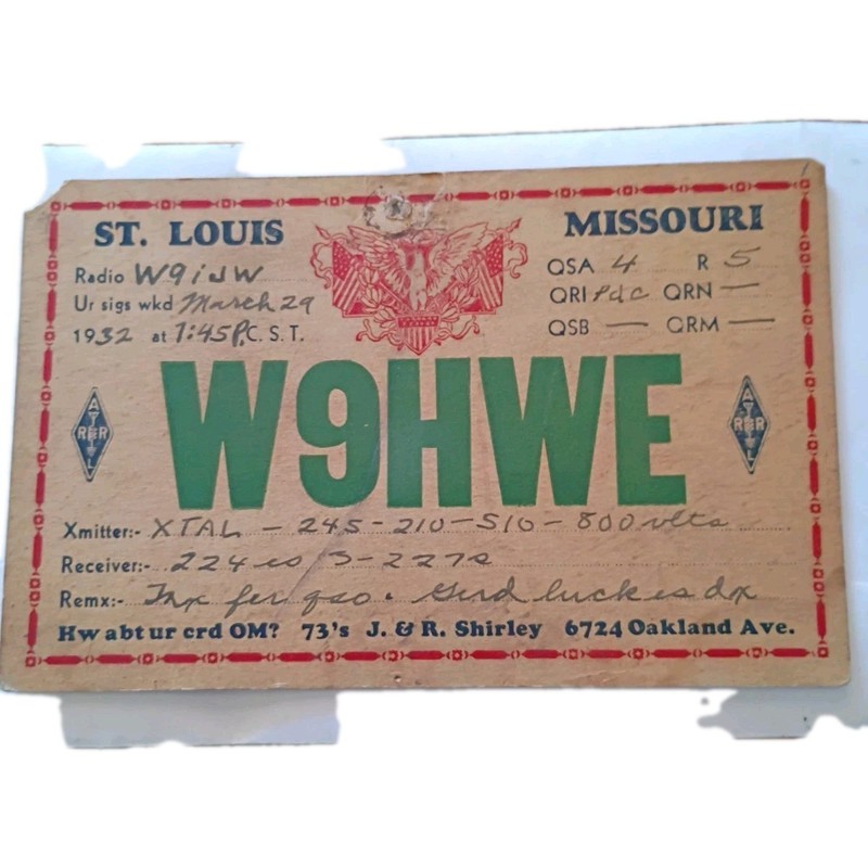 QSL Radio Card ST. Louis Missouri 1932