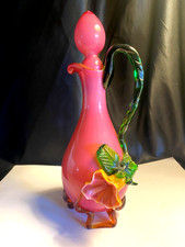 Stevens & Williams ENGLISH Antique Victorian Glass EWER & STOPPER.  c1890 - RARE