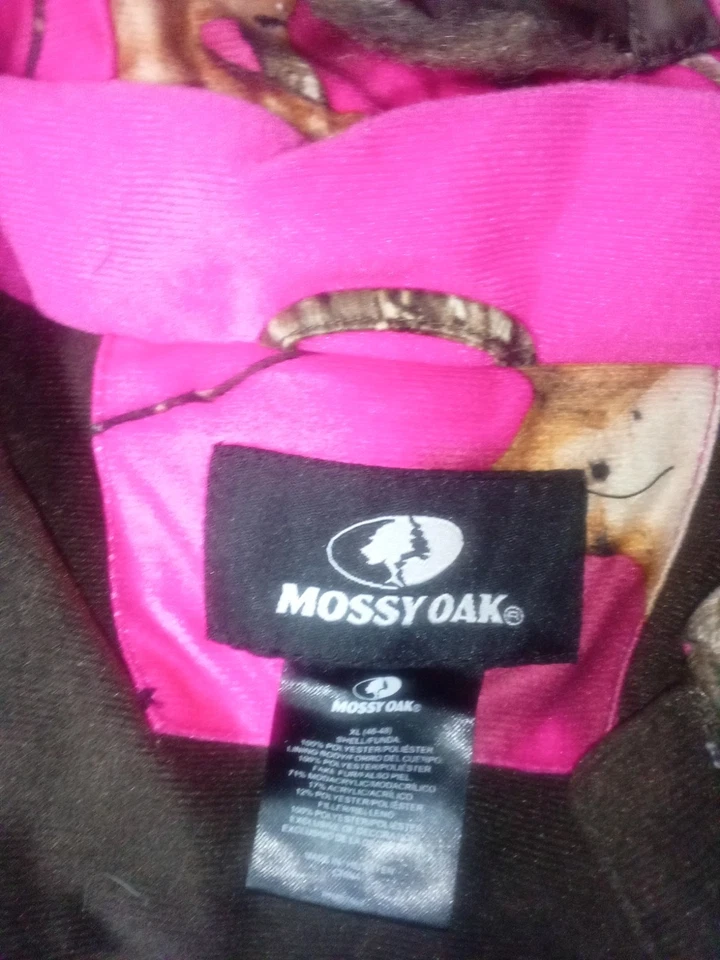 Casaco Mossy Oak camuflado rosa feminino tamanho XL capuz isolado zíper completo - Imagem 2 de 4