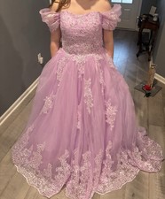 Lavender Off Shoulder Lace Ballgown Prom Dress, Beaded Embroidered Tulle, Long