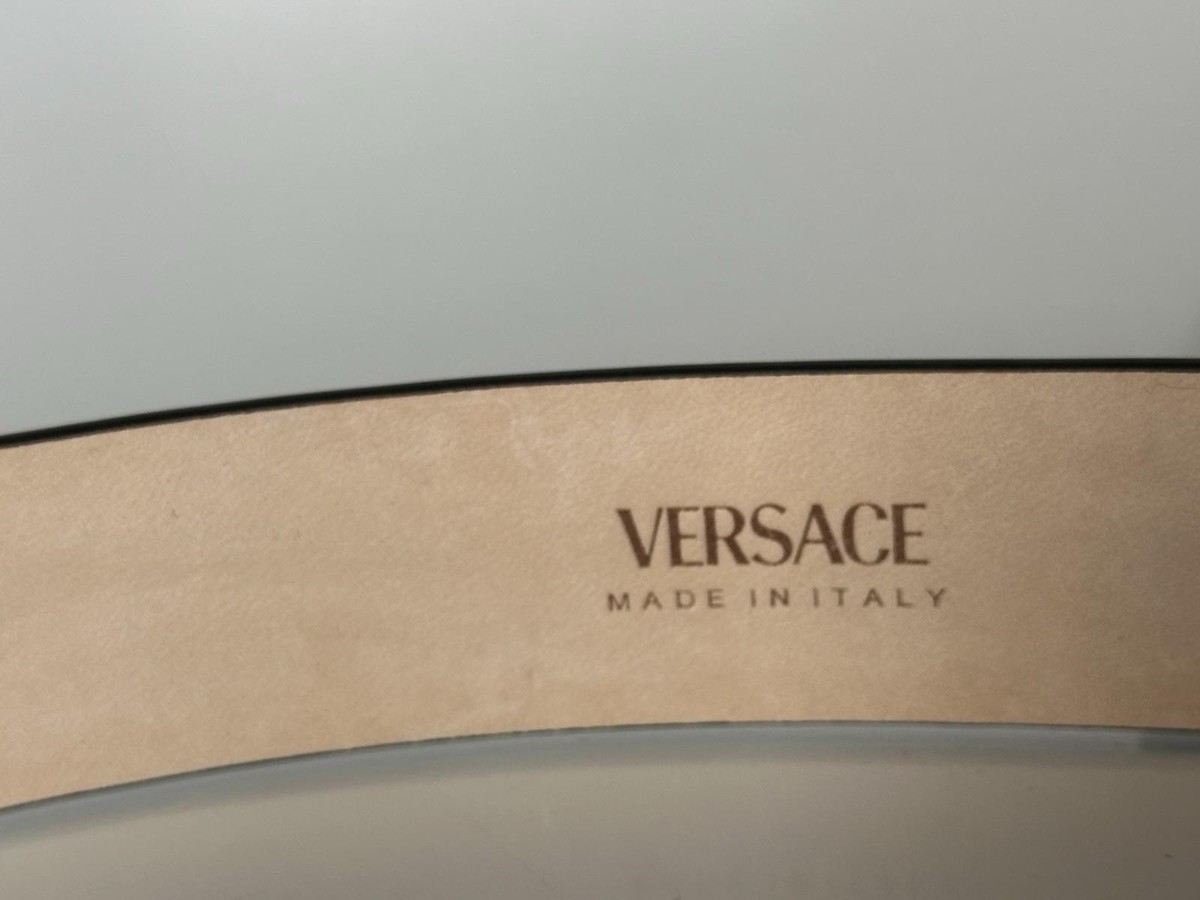 Versace Virtus White Calf Leather Belt 75 (30) Italy 1012380 NWT V Embellished Leather Belt 3 cm White | VERSACE US main image 3