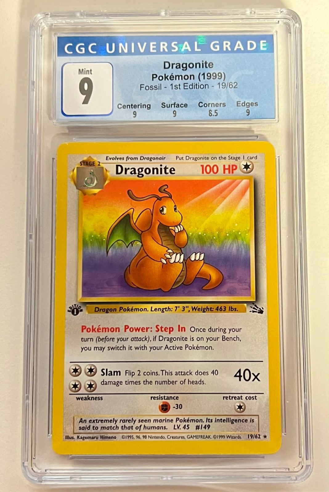 Dragonite 1st Edition Pokemon Fossil CGC 9 Blue Label Gem Mint 19/62