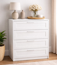 Chest of Drawers 4 Drawer White Wooden Anti Bowing Smooth Glide Bedroom Storage 