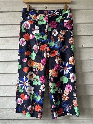 Charlie B Linen Blend Floral Wide Leg Pants Navy Size 12