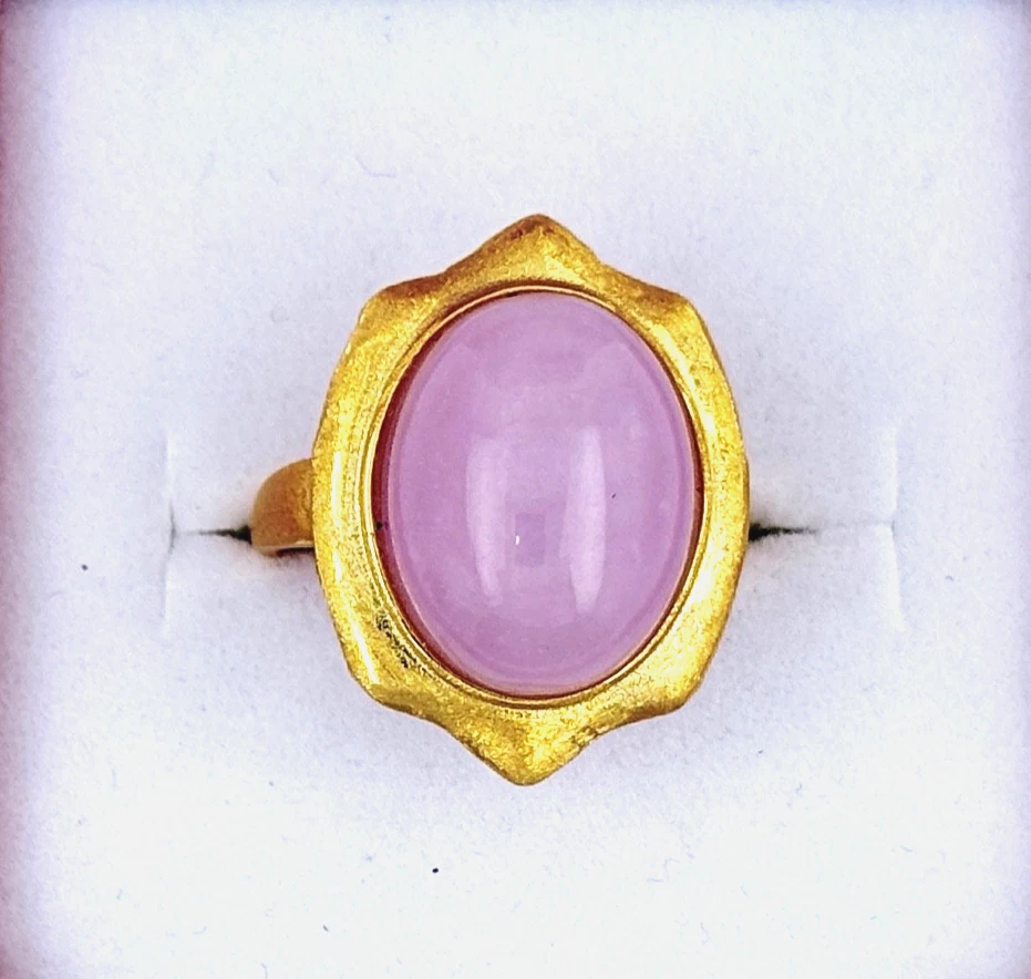 Bague En Kunzite Ovale Argent 925 - Samarcanda Gioielli - Cabochon Rose Naturel - Made In Italy