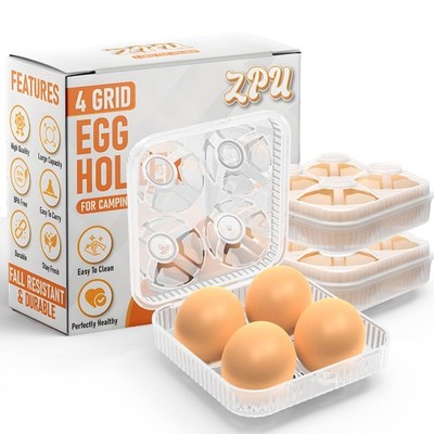 ZPU Egg Holder Camping, 1Pcs 4 Grid 5 inches x 5 inches, White-1pcs