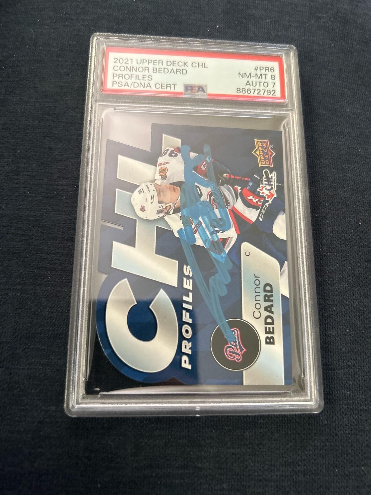 2021-22 UD CHL Profiles Connor Bedard Signed Autograph Auto Rookie PSA/DNA Nm-Mt