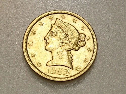 1852 $5 LIBERTY HEAD FIVE DOLLAR HALF EAGLE GOLD COIN