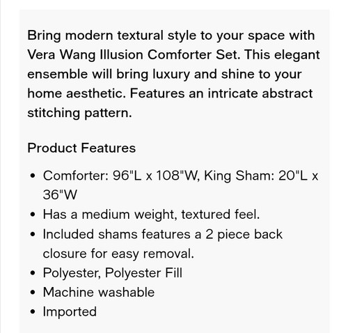 Vera Wang ILLUSION 3 Pc KING Comforter Set With Shams, New! ๐ - Picture 11 of 11