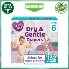 Parent's Choice Dry Gentle Diapers, Size 6, 132 Ct, Baby Diaper Bulk Pack, New