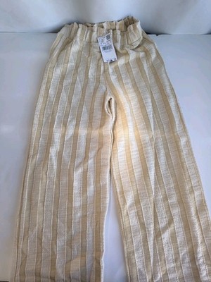 MANGO MNG Textured Striped Culotte Stripes Trousers Pants Beige 9-10