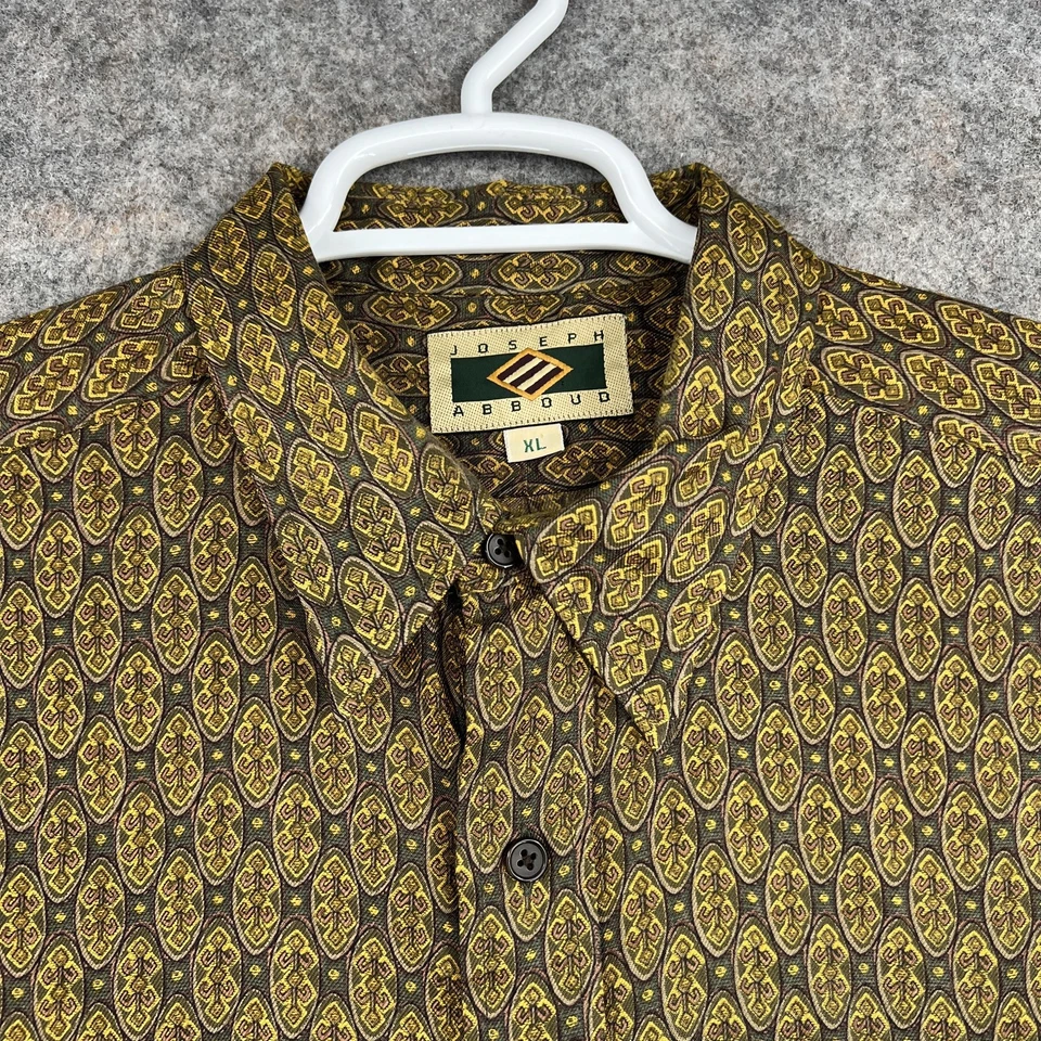 Camisa Joseph Abboud Para Hombres XL Marrón Dorado Geométrica 100% Seda Abotonada Hecha en EE. UU. Foto 2 de 4