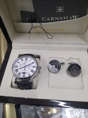 THOMAS GAINSHAW ES-8031 JAPAN UHRWERK MONDPHASE MANSCHETTENKNÖPFE & UHR SET IN BOX.