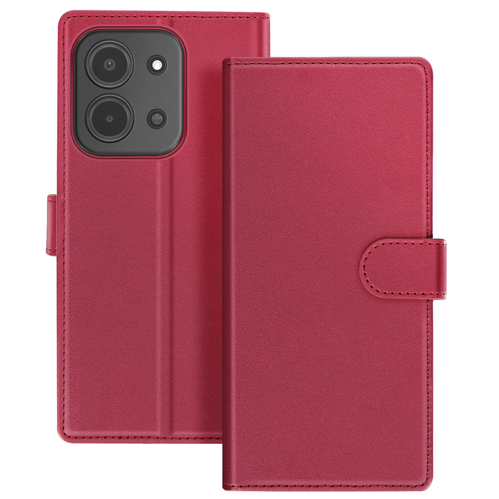 Housse Redmi 15 5G rouge en similicuir texturé et finitions surpiquées