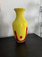 Vintage Large Bright Yellow-Red Studio Art Glass Vase Mid-Century Modern