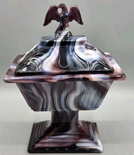 VINTAGE Imperial Glass Purple Slag Compote Covered Candy Dish w/Eagle Lid