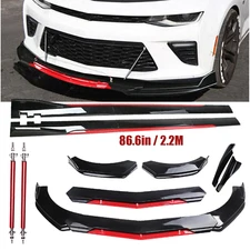 For Chevrolet Chevy 2 Layer Front Bumper Lip Splitter Spoiler Glossy Black Red
