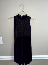 Girls Body Wrappers suit sz Small purple glitter sleevless dance wear leotard