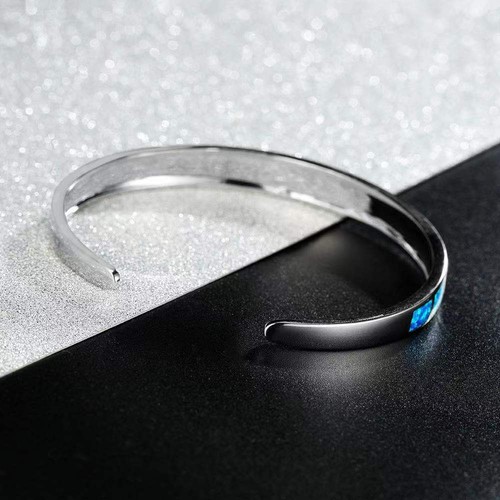 Brazalete Brazalete Ópalo de Fuego Azul Ajusta Hermoso Clásico Plata de Ley Sumergida - Imagen 5 de 5
