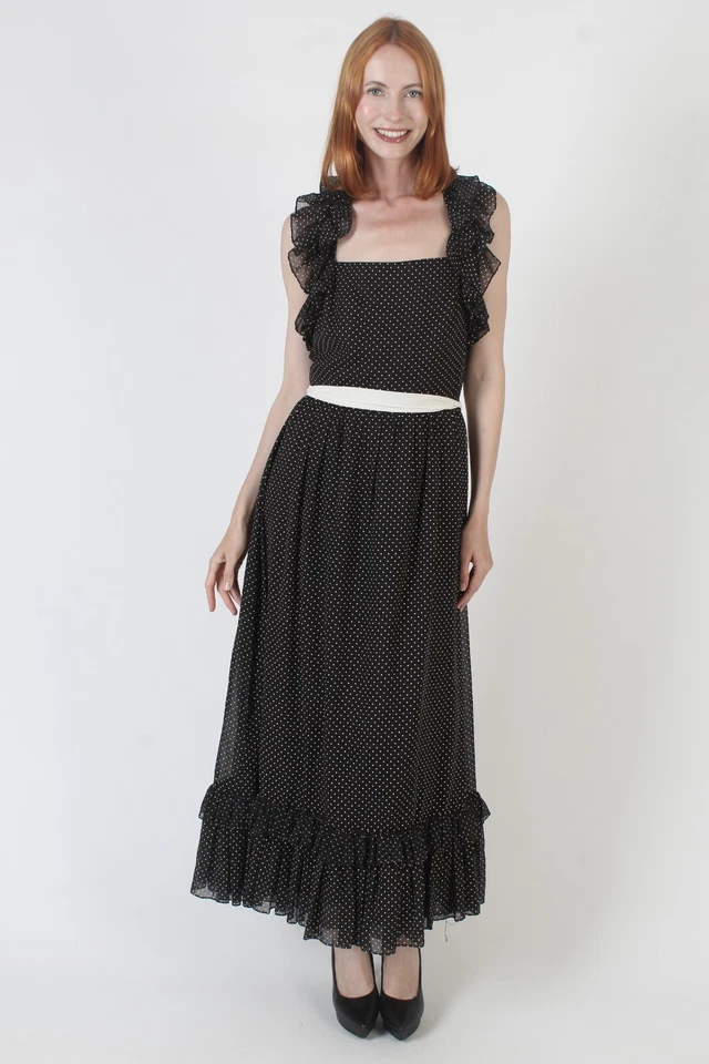 Maxi Vestido De Colección Lilli Diamond California Diseñador Lunares Punto Suizo Espalda Abierta Baile de graduación Foto 2 de 4