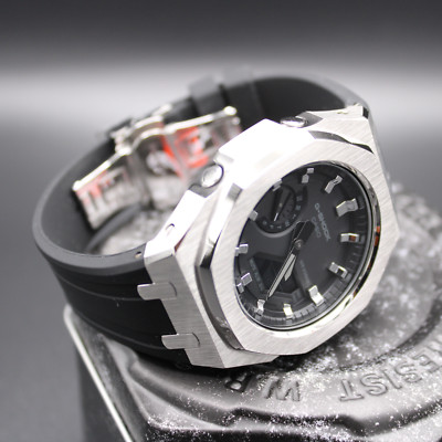 CasiOak ''BLACK & SILVER'' - Casio G-SHOCK GA2100 Mod -Herrenuhr 44mm Edelstahl