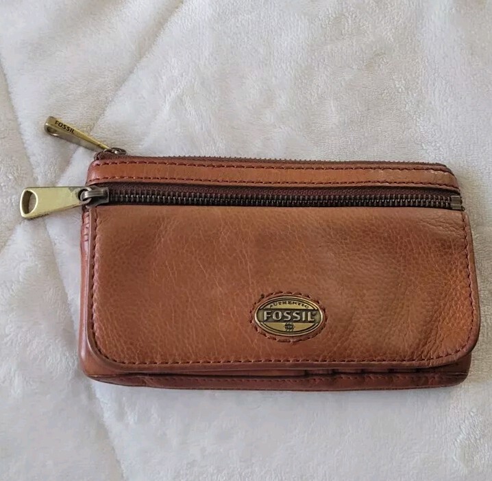 Fossil Explorer Flip Clutch Wallet Brown Leather Brass (01)