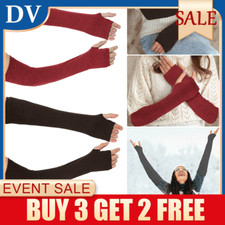 Long-Fingerless Gloves Warmer Arm Sleeve Casual Winter Solid-Color Gloves Pair