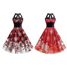 Festive Women s Christmas Dress Vintage A line Sleeveless High Waist Dresses