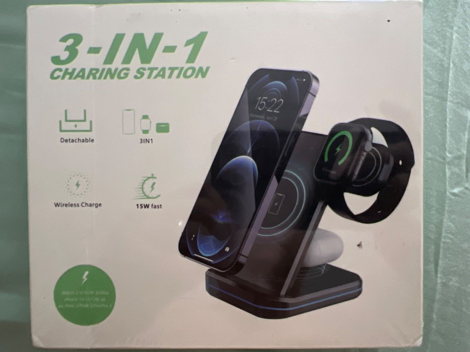 Wireless Charging Station RGB 3-in-1 Compatible W iphone iWatch AirPods-image