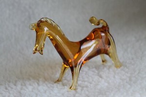 Golden Amber Honey Horse Pony Donkey Viking Art Glass Figurine Hand Blown