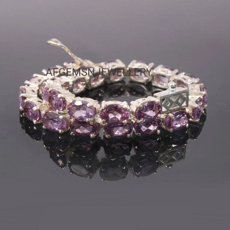 Pulsera Alejandrita Corte Ovalado 7x5mm Pulsera Tennis Pulsera Cambiante de Colores Foto 3 de 4