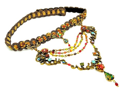 Fabric Choker Necklac By Michal Negrin Multicolor Crystals Unique. - Picture 2 of 8
