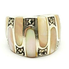 Sterling Silver Marcasite  Mother of Pearl Ring Size 6.25