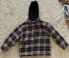 ZARA KIDS boys black brown plaid hooded lined jacket 9