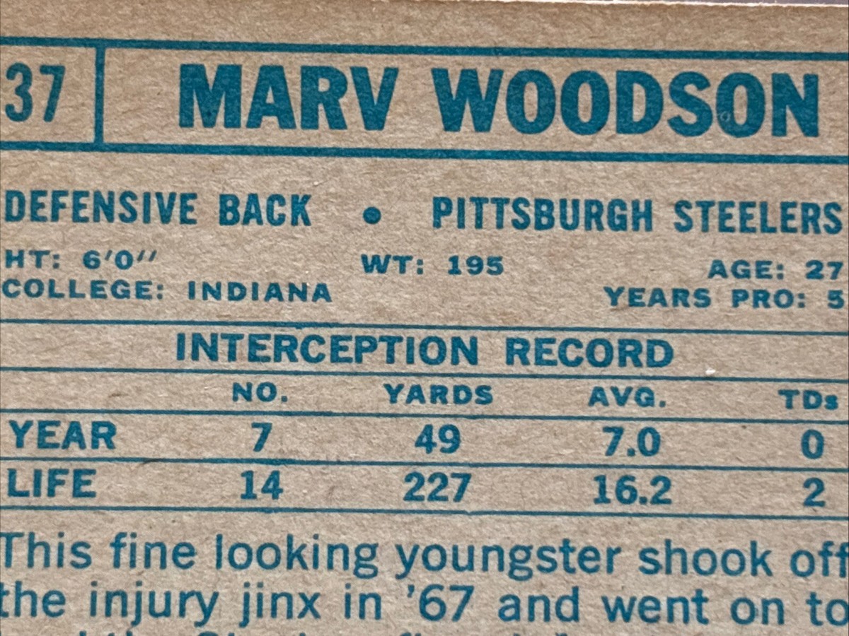 1968 Topps Marv Woodson #137 Pittsburg Steelers Rowan H.S. Indiana