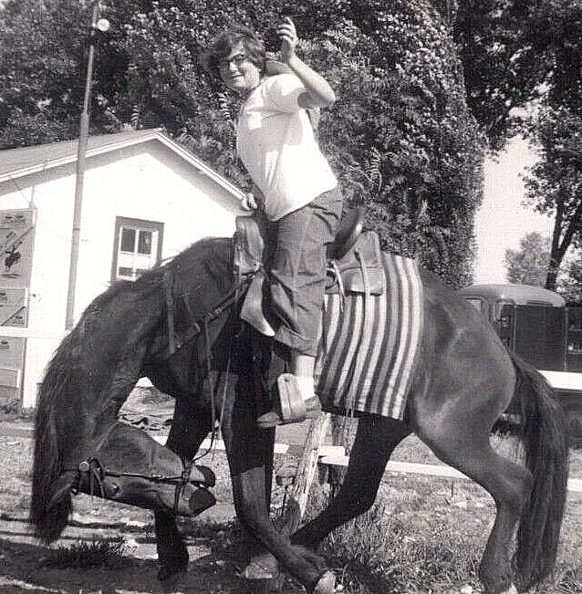 Photograph Woman Riding Horse Vintage Automobiles Cars B&W Kearney