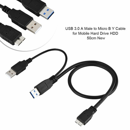 Cavo dati alimentazione doppio USB 3.0 A maschio a micro B Y nero disco rigido mobile 1,5 piedi - Foto 8 di 9